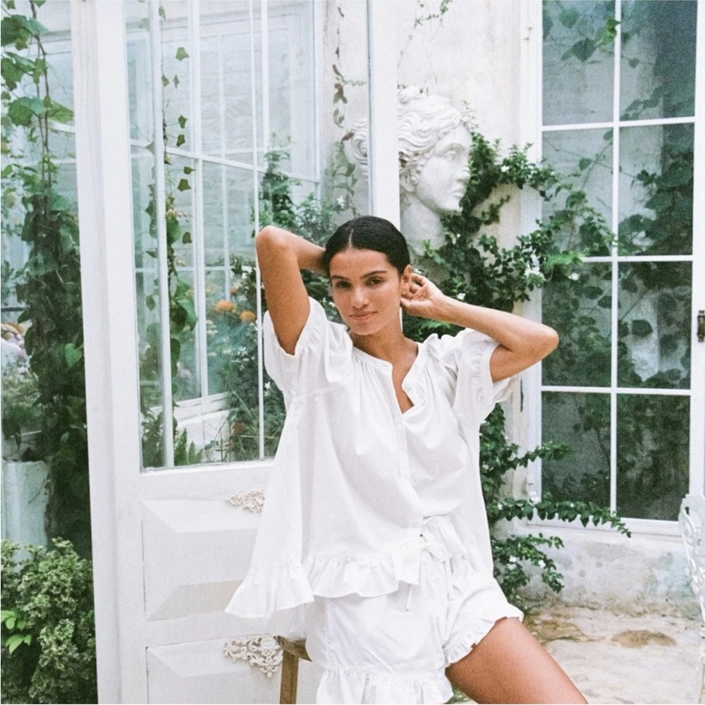 PIYAMA SOPHIE SET - White Ruffled Top and Shorts Set